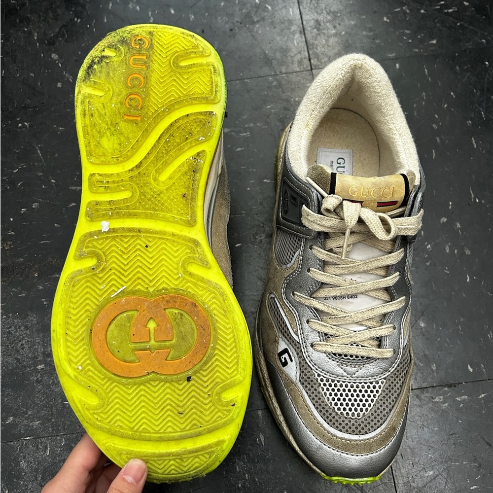 Gucci Silver and Neon Yellow Athletic Shoes - Picture 2 of 5